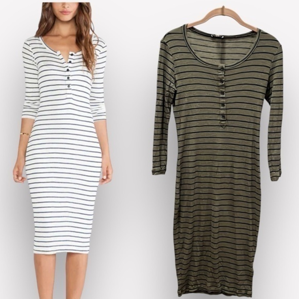 🇪🇸🐠Splendid New Haven long sleeve dress striped olive green lightweight henley